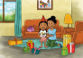 create african american childrens book illustrations in cartoon style